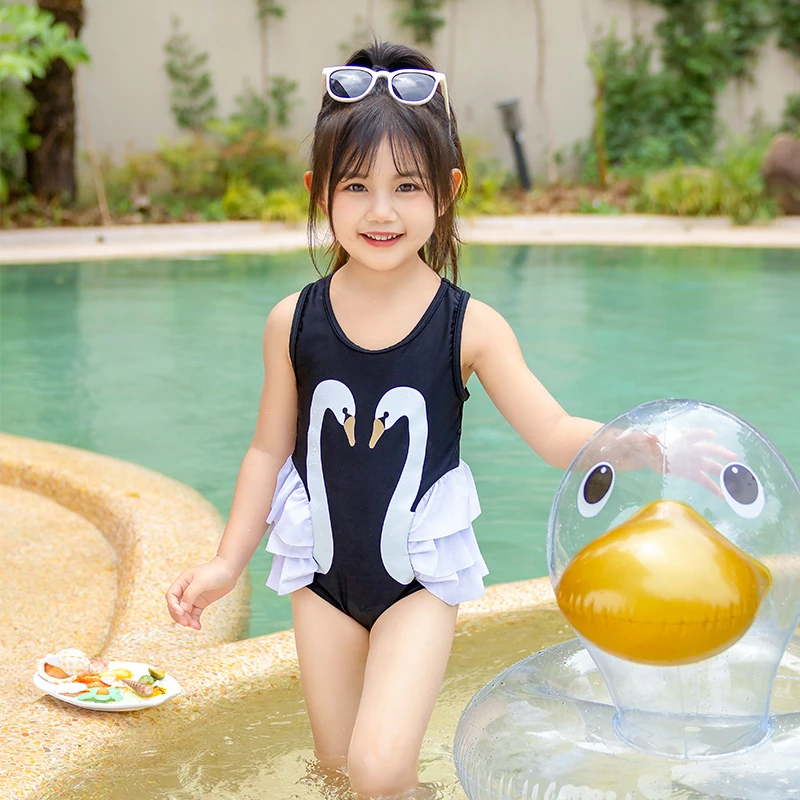 女童卡通泳衣泳帽小女孩夏季连体泳装宝宝夏款温泉度假新款儿童装