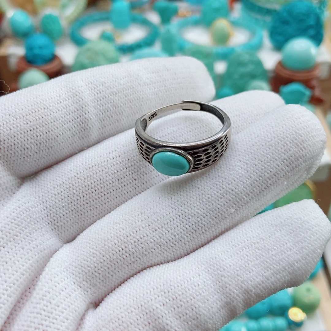 绿松石银S925镶嵌戒指