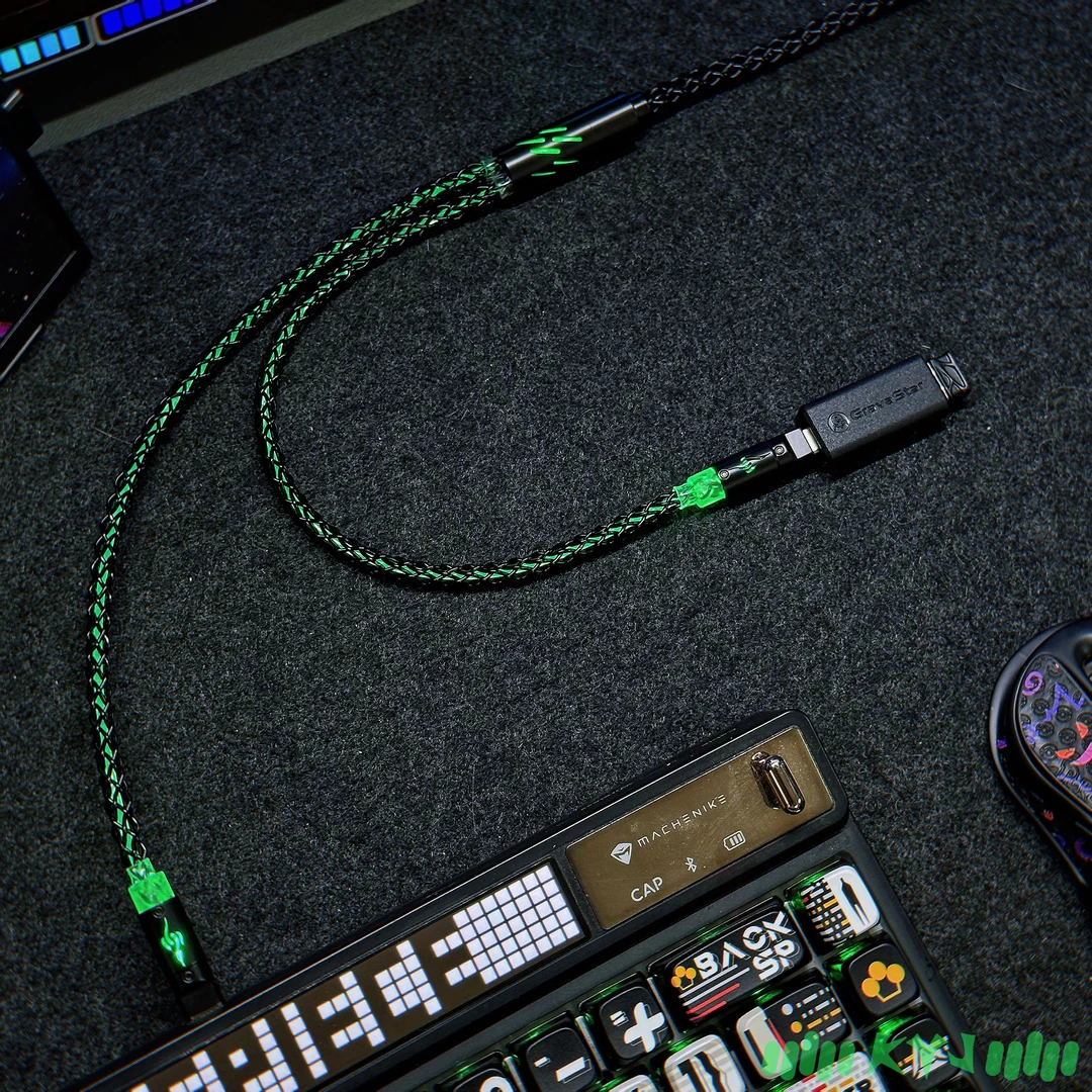 客制化单晶铜发光一拖二8k航插线编织航插数据线磁轴键盘无线鼠标