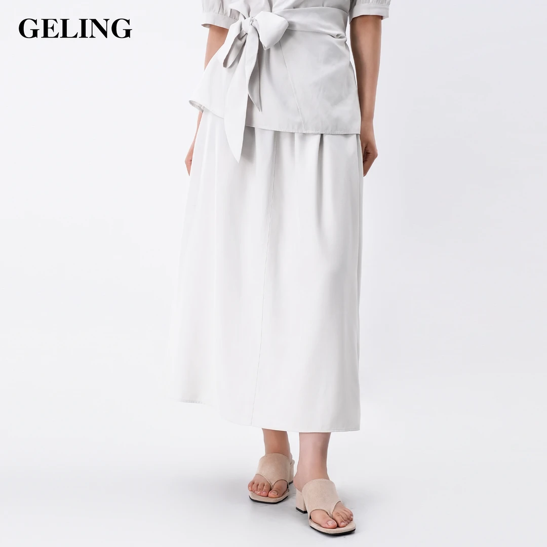 GELING/歌&玲薄款亚麻时尚显瘦直筒半身裙简约开叉长裙G504W336B