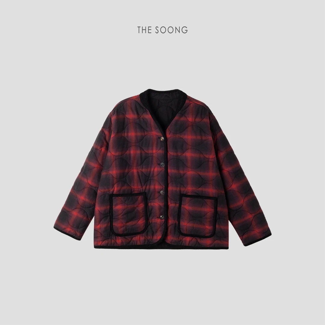 THESOONG|’双面穿棋盘格‘经典新款格子正反两穿棉服保暖外套T7653