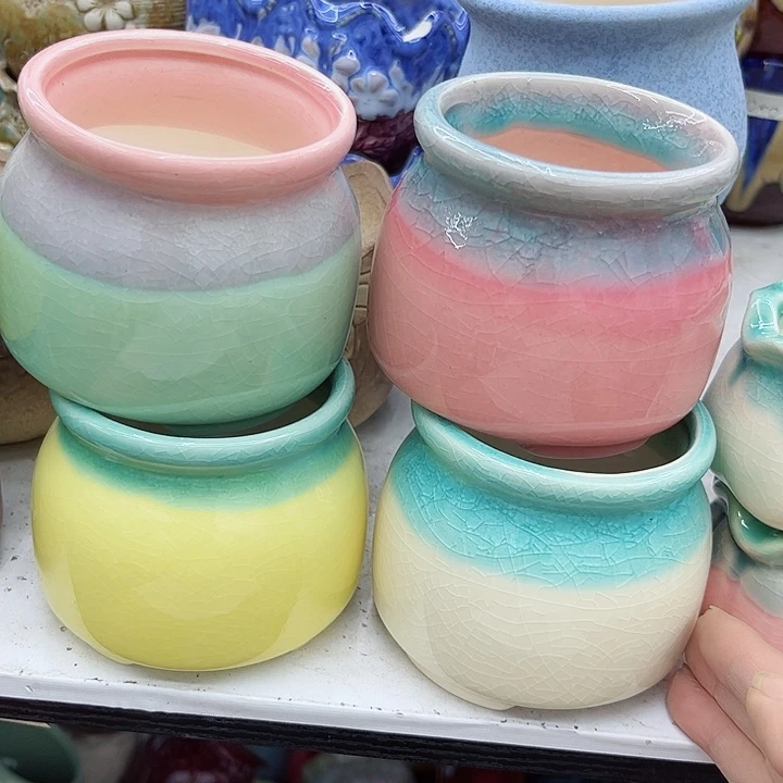 多肉绿植陶瓷花盆9.9包邮，有孔