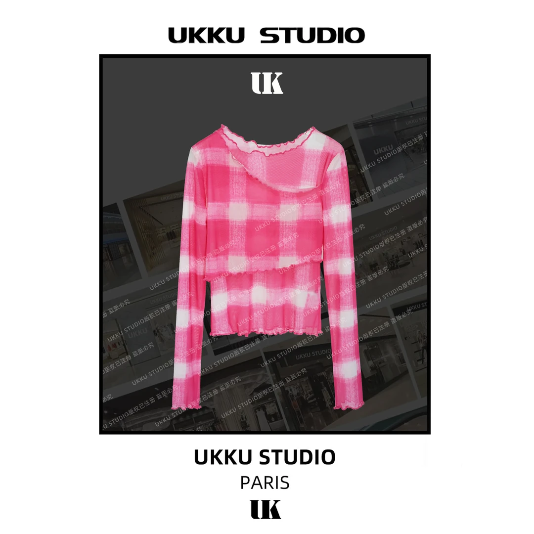 XY【UKKUSTUDIO】休闲长袖修身设计师百搭短款女装气质上衣513844