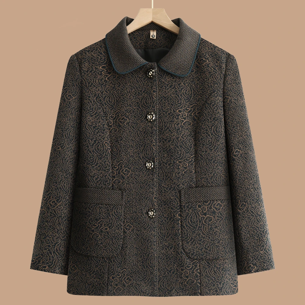 时尚妈妈装单排扣翻领外套2025春秋新款洋气高贵夹克衫中老年上衣