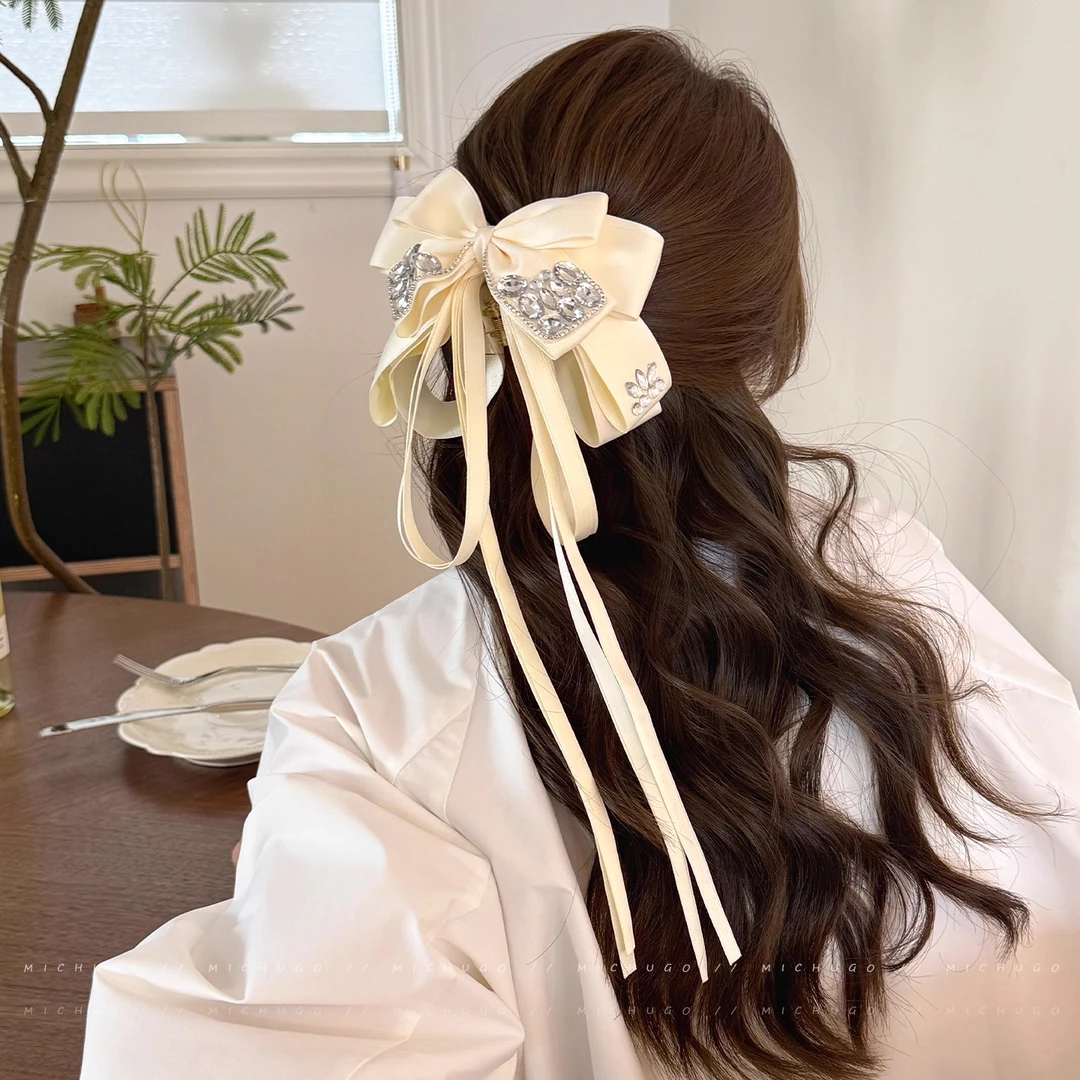 【原版】轻奢高级感夜宴蝴蝶闪锆蝴蝶结飘带马尾抓夹甜美时尚发饰女