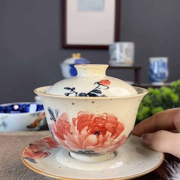 摆件景德柴烧茶杯多人