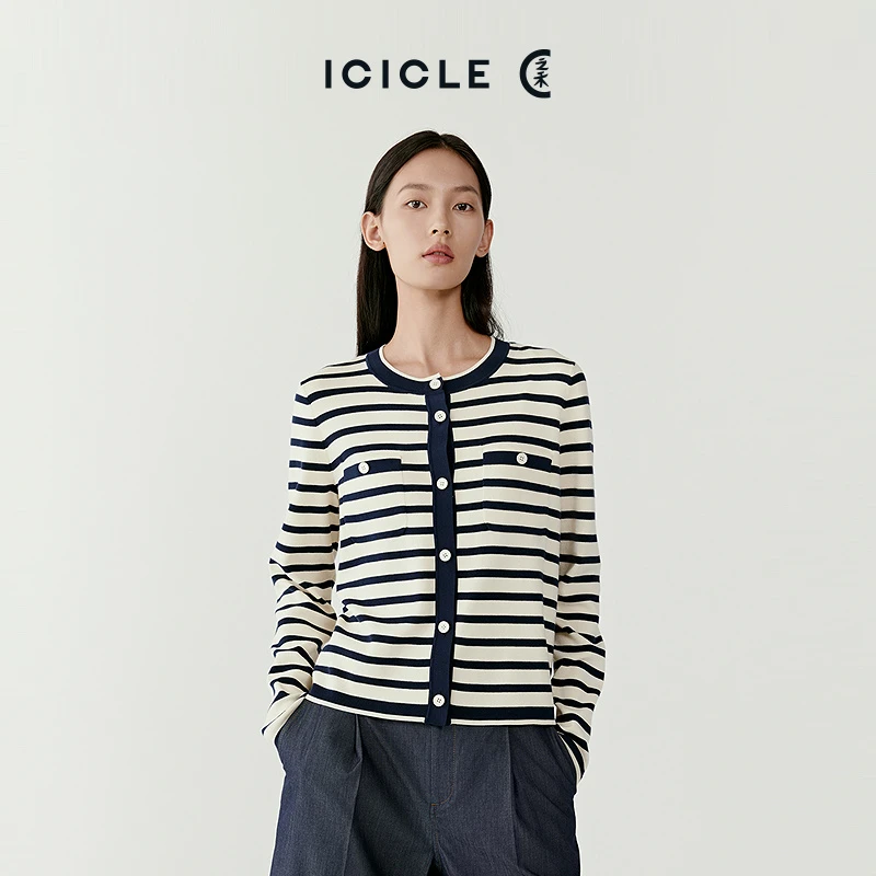 ICICLE之禾薄超细棉条纹针织开衫0984