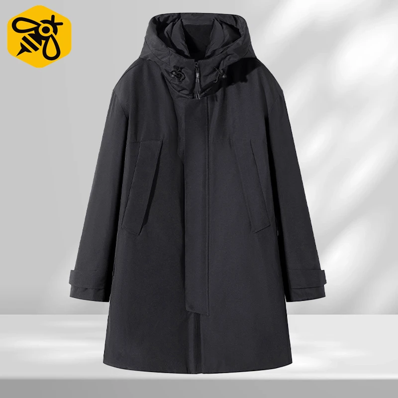 【蜂窝】冬季男士加厚风衣会外时尚休闲连帽中长款羽绒服V7T94500