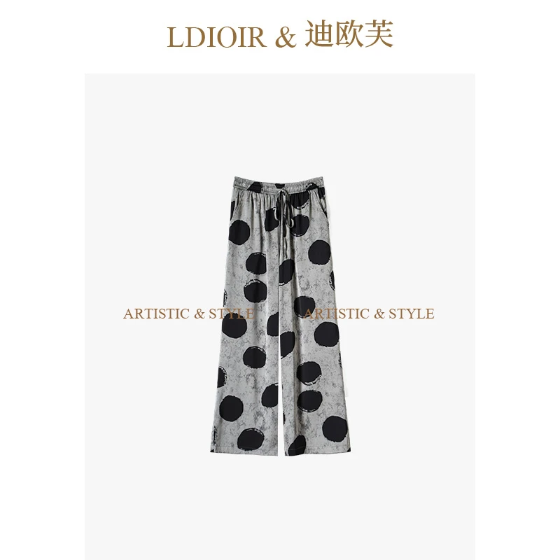 迪欧芙|定染波点冰感抗皱 / 凉感柔光缎 松紧绑带阔腿裤#XKZ18406