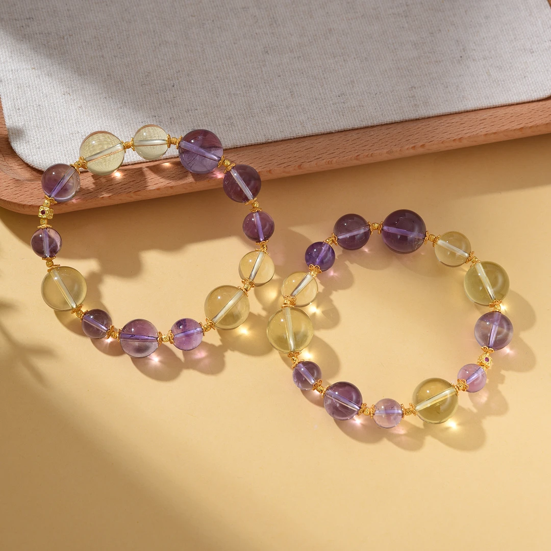 【婉葶珠宝】S925银紫水晶黄水晶手串（多样性发一）