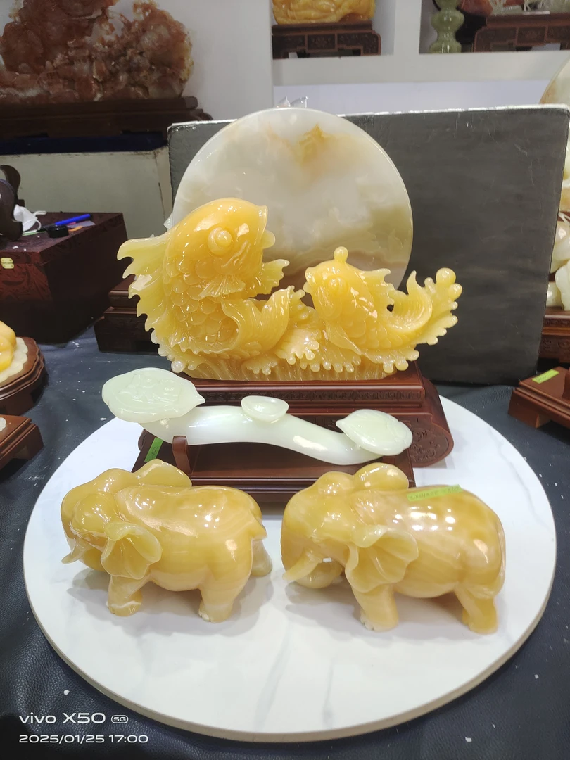 ＂如鱼得水＂墨西哥桔子玉摆件客厅玄关乔迁新居开业礼物装饰品