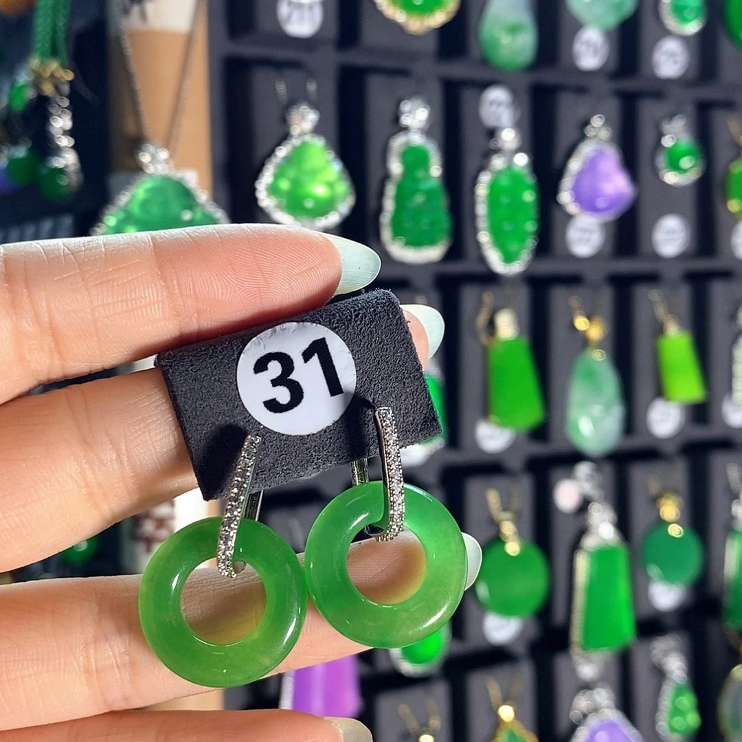 银S925镶嵌翡翠耳饰31