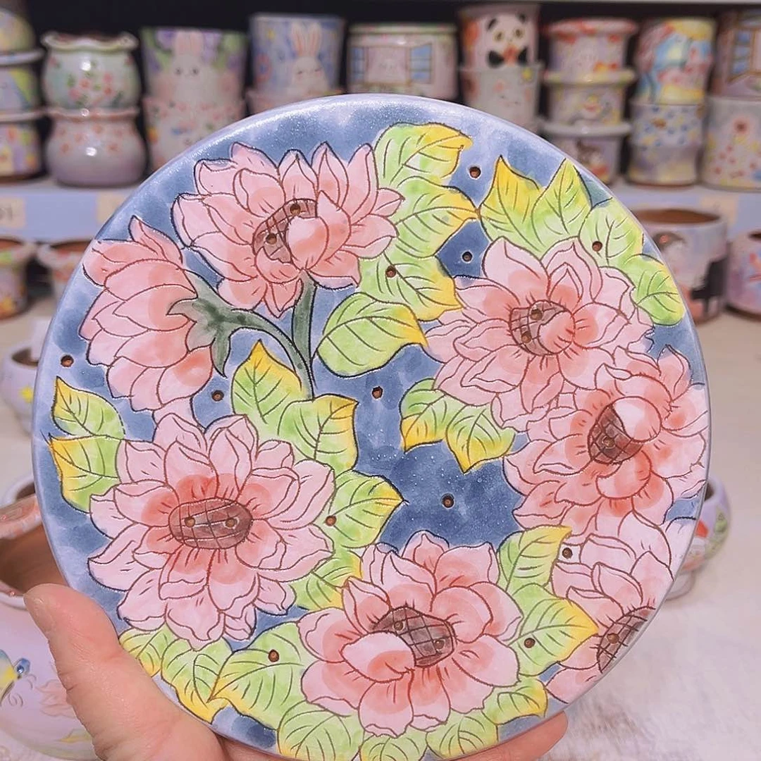 多肉植物手绘粗陶景德镇2云*月