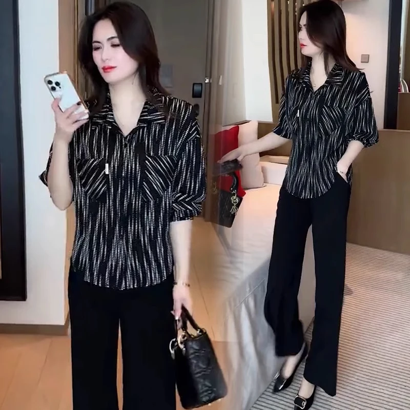 时尚复古条纹衬衫女2025春季新款洋气百搭显瘦港风长袖衬衣小衫潮
