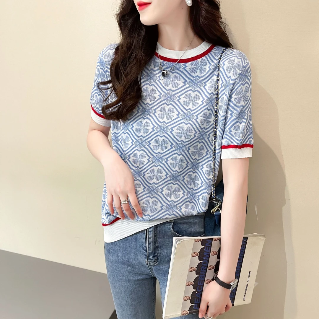 5095慵懒风女内搭五分中袖新款爆款针织短袖T恤夏上衣