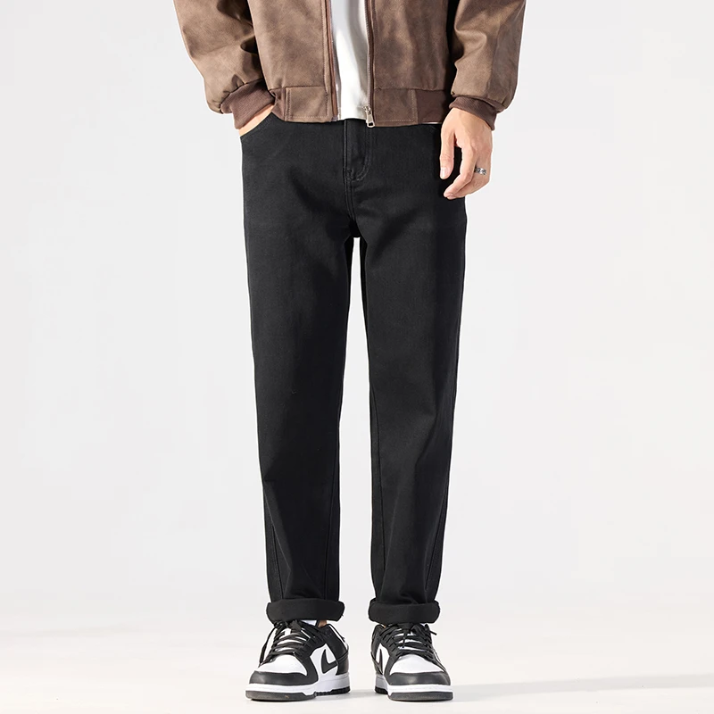 2025秋季高端牛仔裤男款黑色潮牌百搭宽松小直筒锥形弹力长裤子男