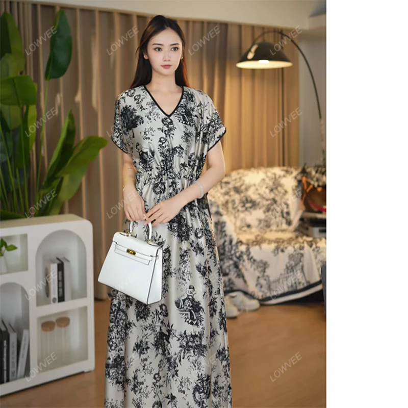 LOWVEE [神秘花园] 桑蚕丝夏季显瘦遮肉宽松收腰桑蚕丝连衣裙女