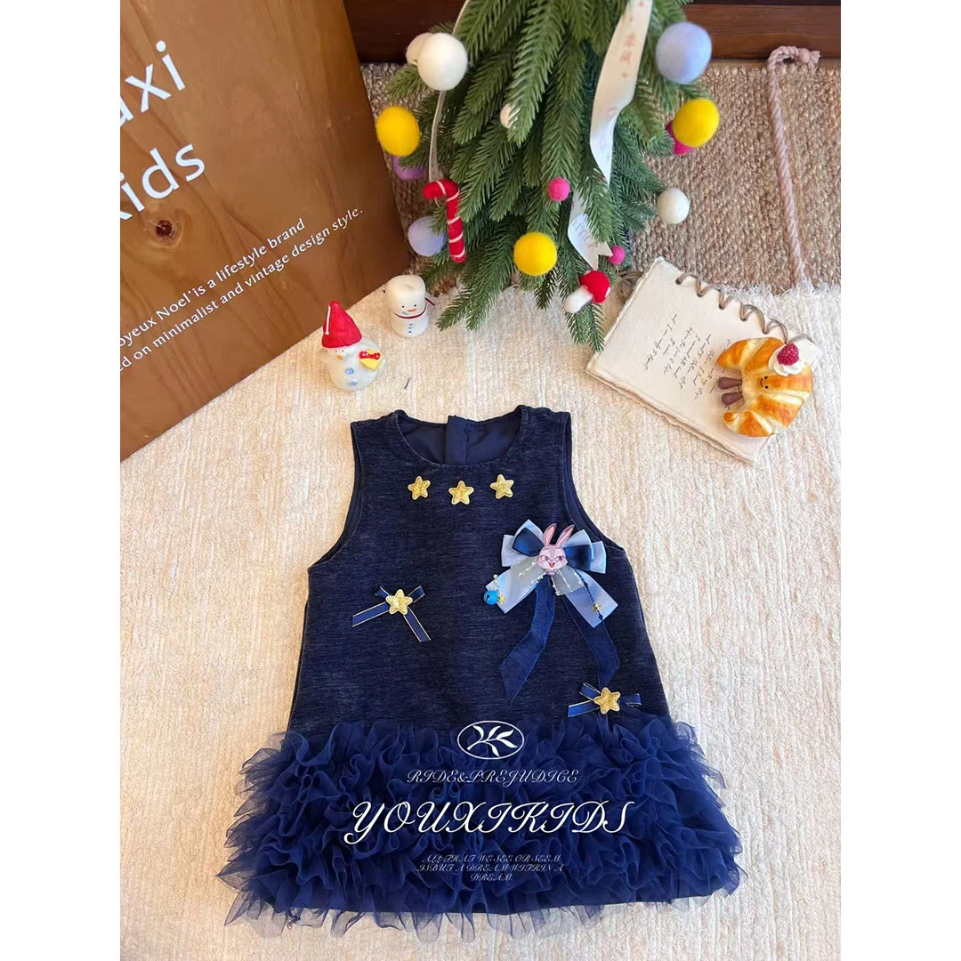 现飞飞家兔子警官25秋冬女童洋气纱纱加厚韩版可爱背心裙FF3096