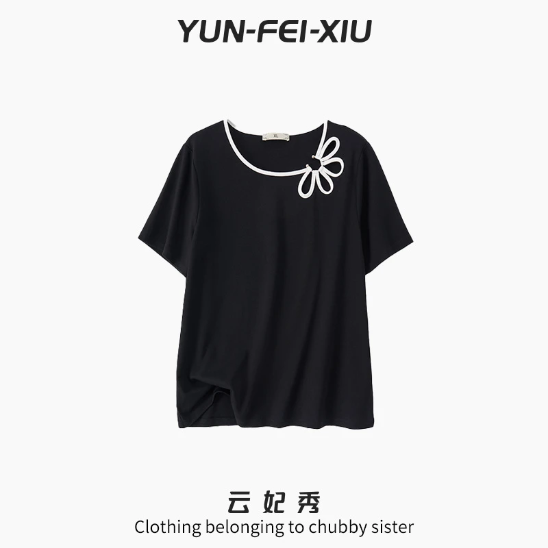 云妃秀大码女装T恤上衣时尚休闲胖妹妹宽松显瘦减龄百搭夏季5837