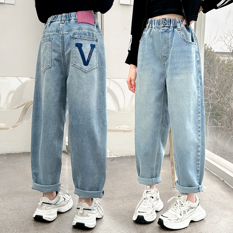 女童牛仔裤春秋装时尚2025新款儿童中大童春季洋气百搭牛仔阔腿裤