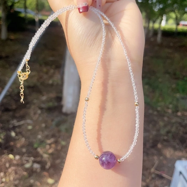 天然薰衣草紫水晶锁骨链 原创设计搭配裙子 新店福利特价