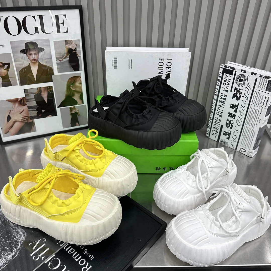 XLXW胶粘鞋休闲风松糕底包头包头拖潮流厚底半拖春季i网红