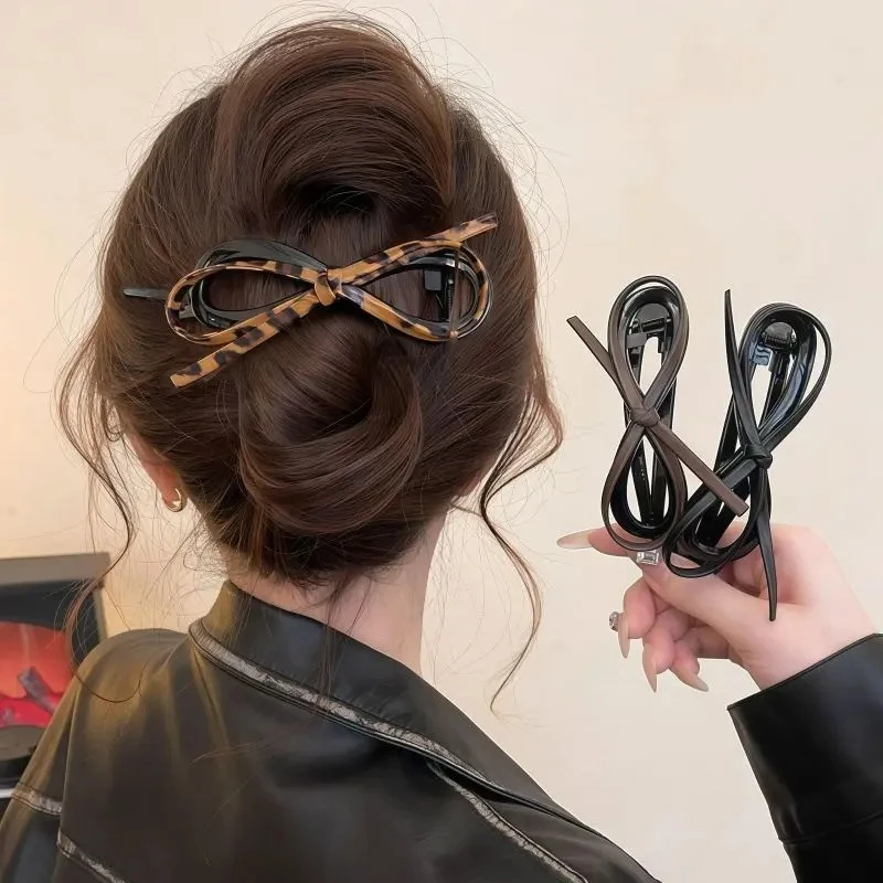 豹纹蝴蝶结2025新款扭扭发夹后脑勺抓夹女高级感一字夹盘发夹头饰
