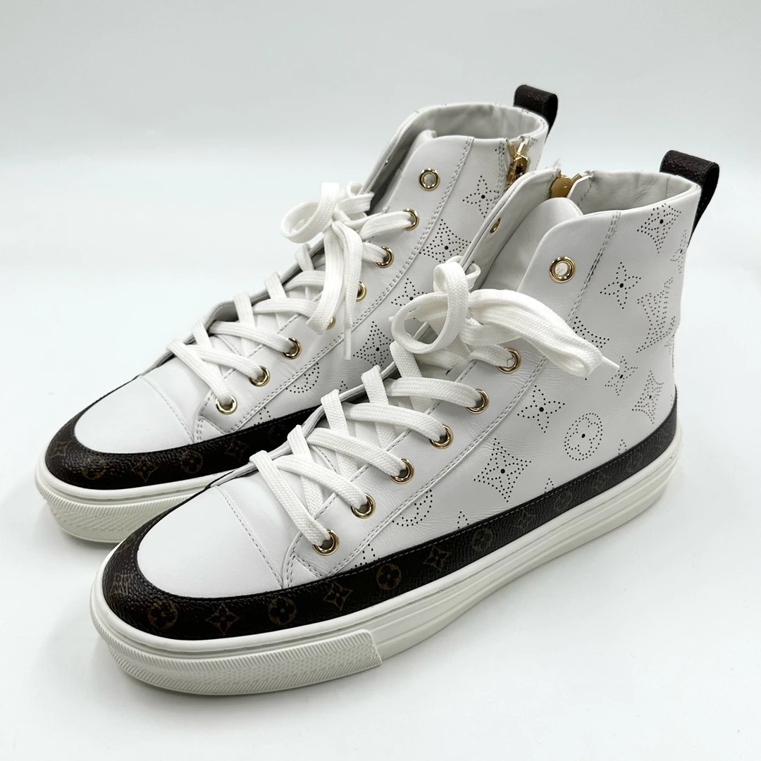 99新 LouisVuitton/路易威登 38码/LV老花拼接高帮板鞋/编码08921