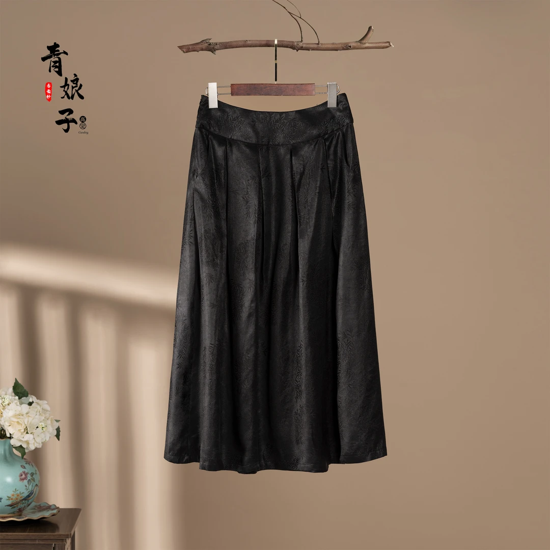 青娘子香云纱（怀蕊）提花缎中式国风时尚百搭高腰百褶裙50109