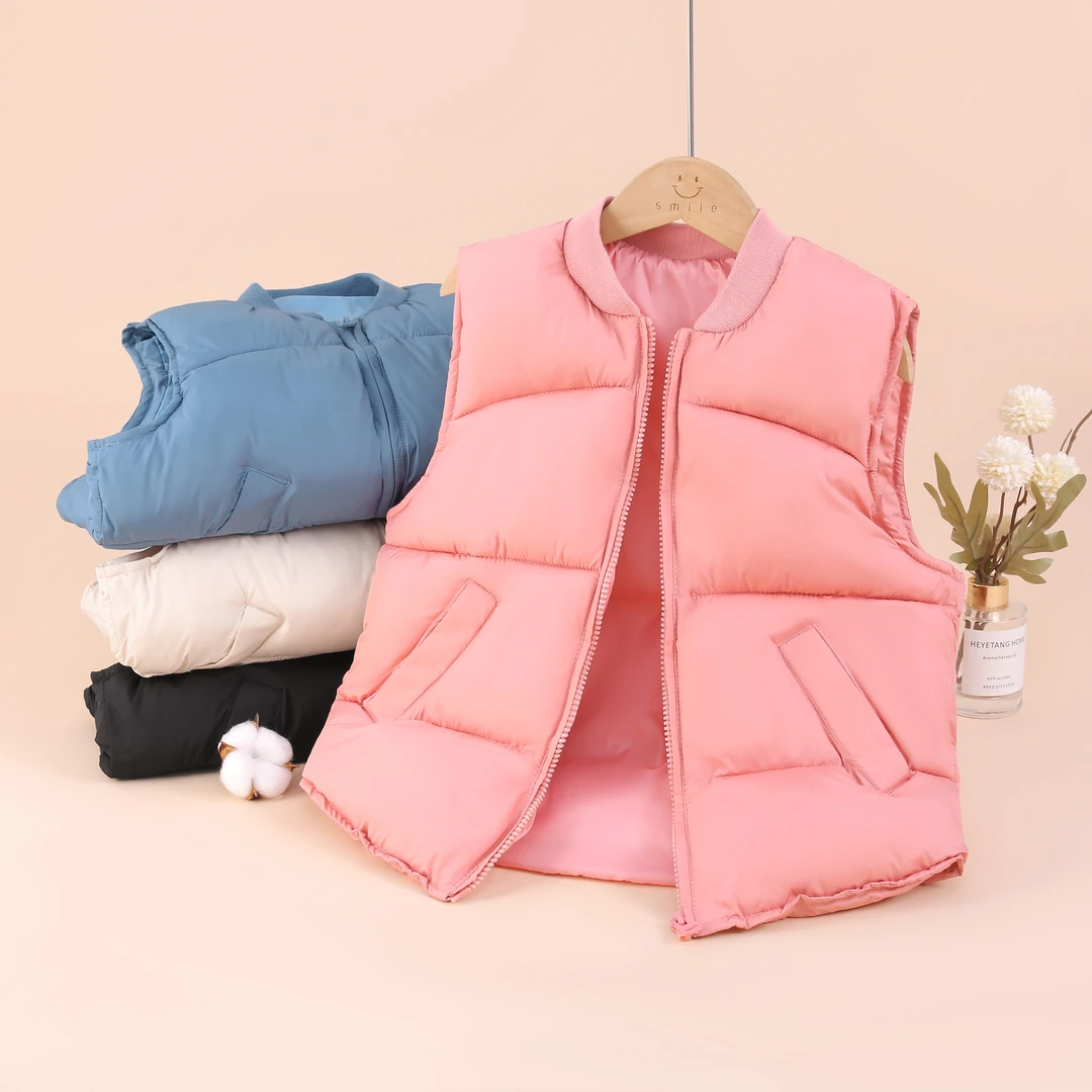 秋冬新款儿童马甲男童加厚女童百搭宝宝纯色中性休闲风棒球服马夹