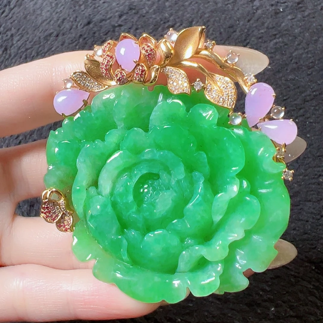 翡翠18K金镶嵌颈饰签收后24小时鉴赏期，过时不退