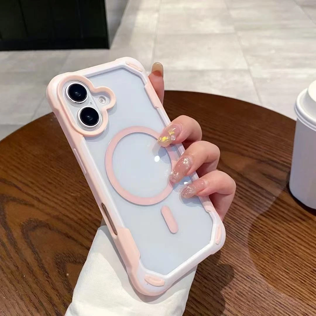 熊猫拼接撞色磁吸四角防摔适用苹果16promax15pro手机壳