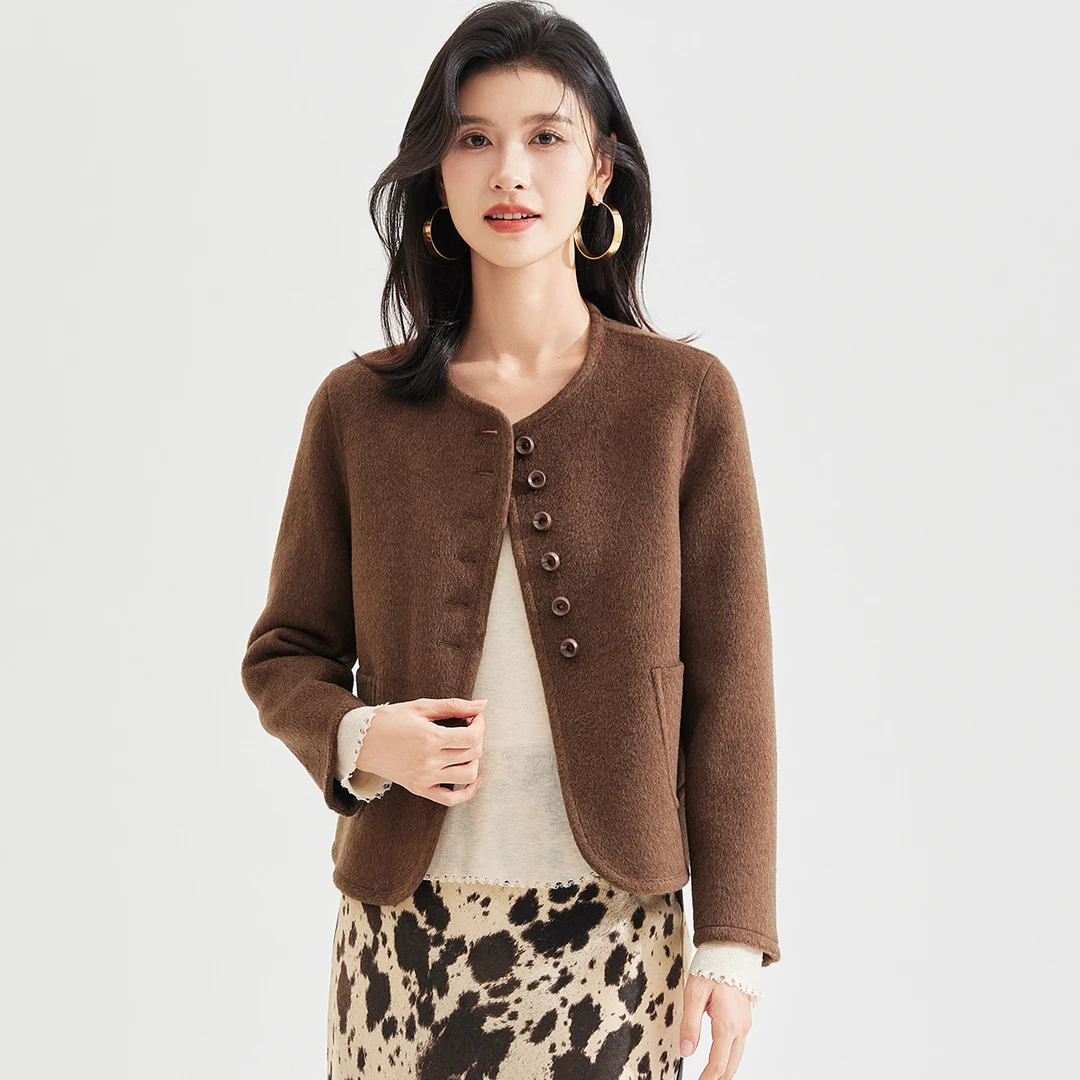 金菊【绵羊毛大衣】名媛小香风羊毛大衣短款秋冬双面绒外套