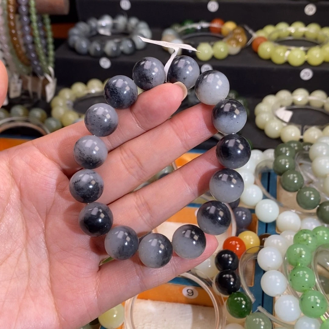 和田玉手链 14MM未镶嵌青花