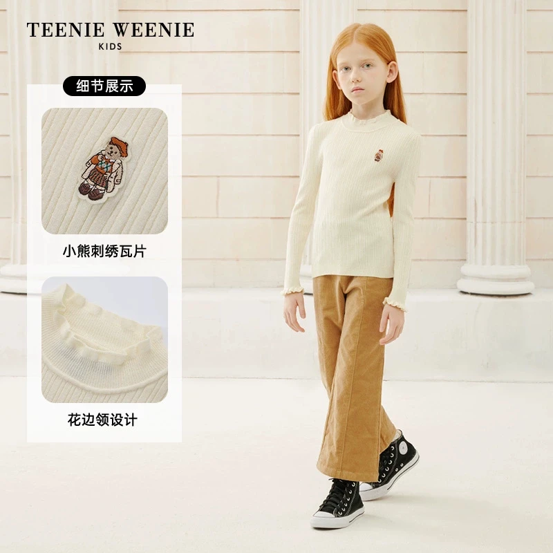 《奥莱》TeenieWeenieKids24秋冬女童花边高领套头毛衣TKKW244T52K