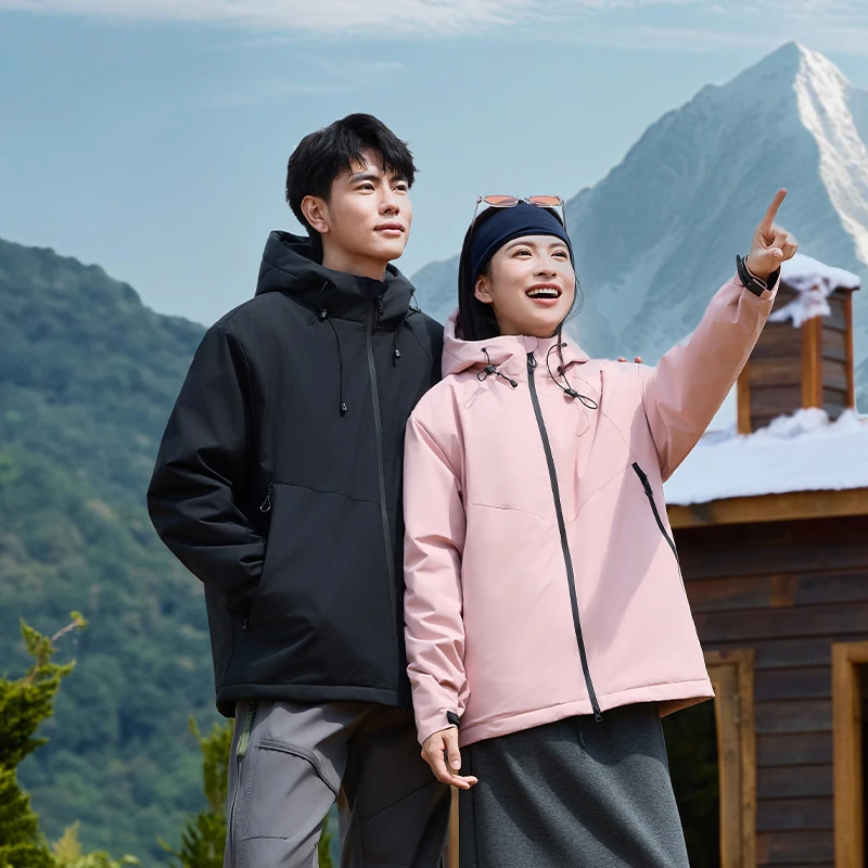 新品男女同款户外运动防风防水保暖羊毛冲锋棉服-D