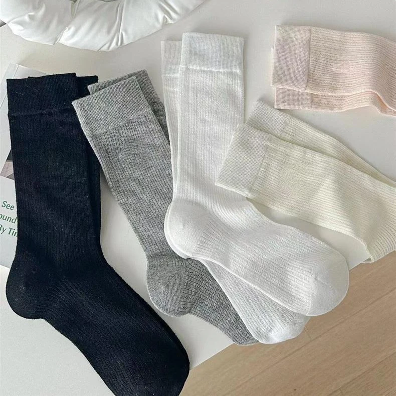 夏季薄款中筒网眼透气jk堆堆袜奶油色系甜美少女袜芭蕾白色袜子女
