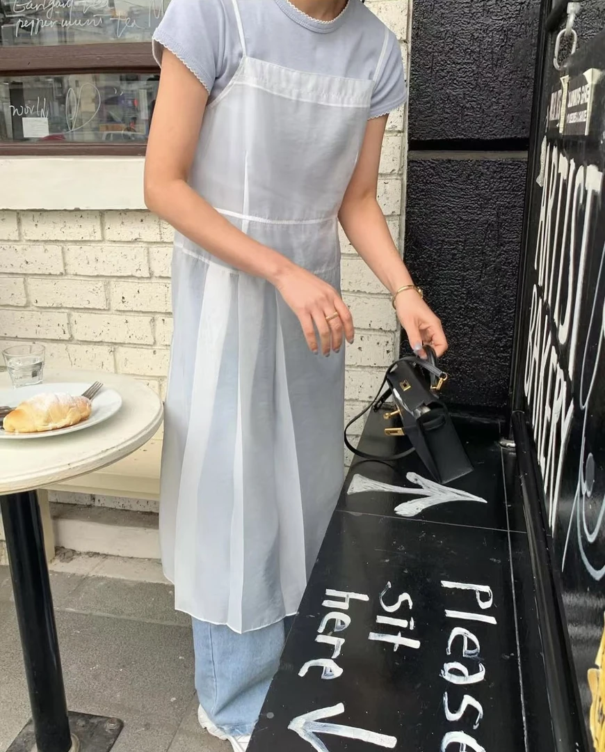 韩国东大门2025新款女装  704i 罩裙显瘦气质时尚拼接中长款纯色