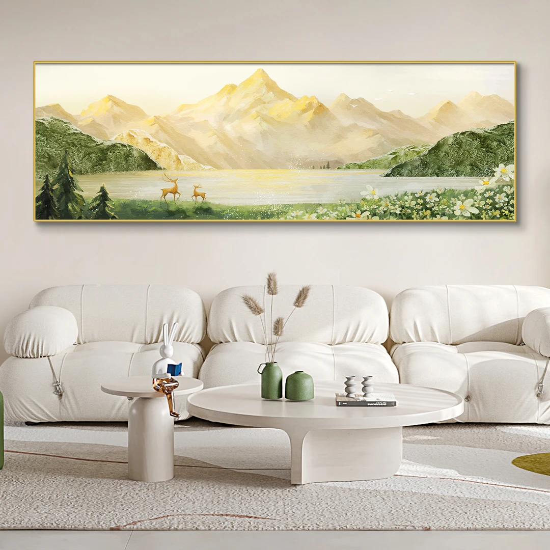 背靠金山客厅沙发墙挂画奶油风轻奢高级感挂画背有靠山现代山水画