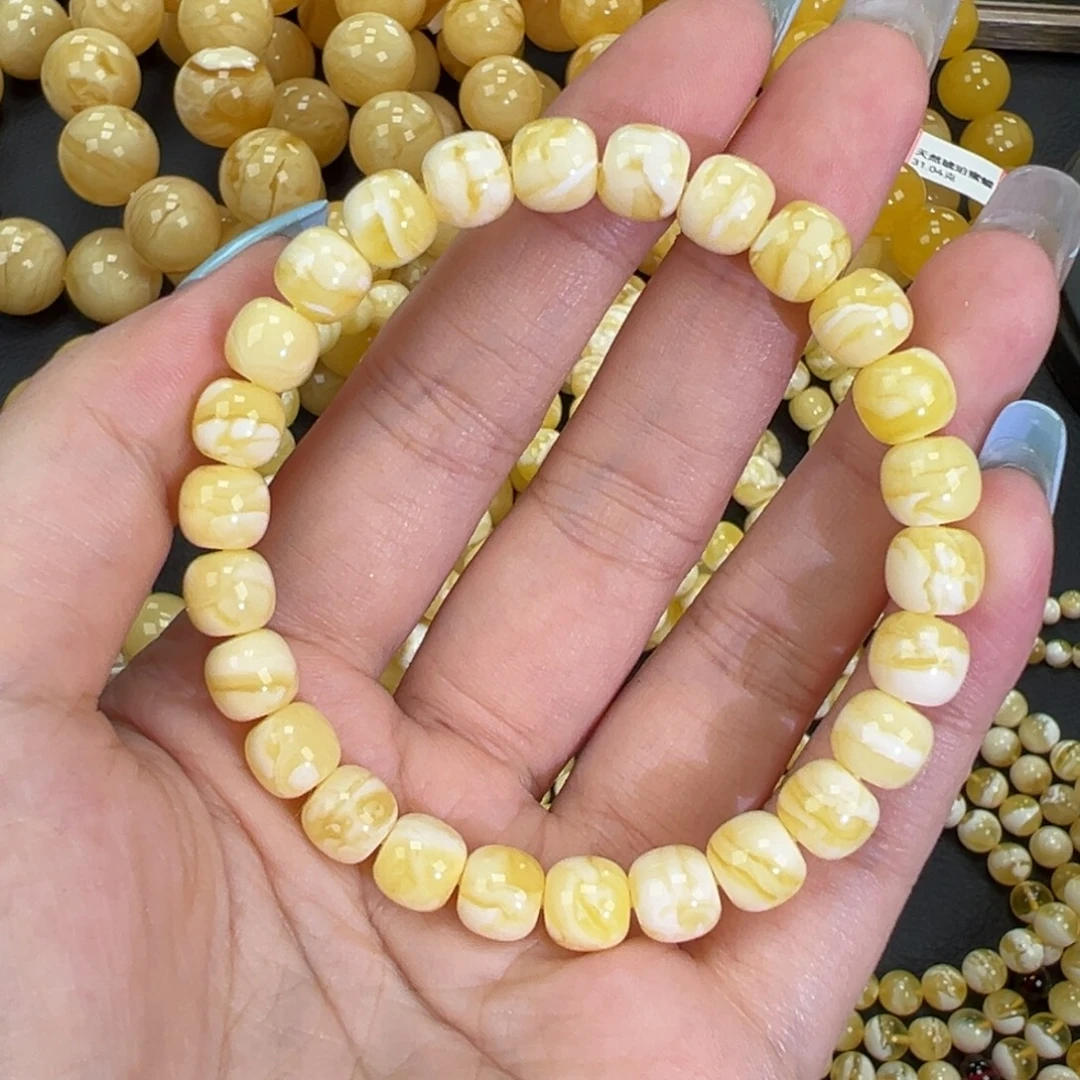 琥珀未镶嵌手链瓷白精工