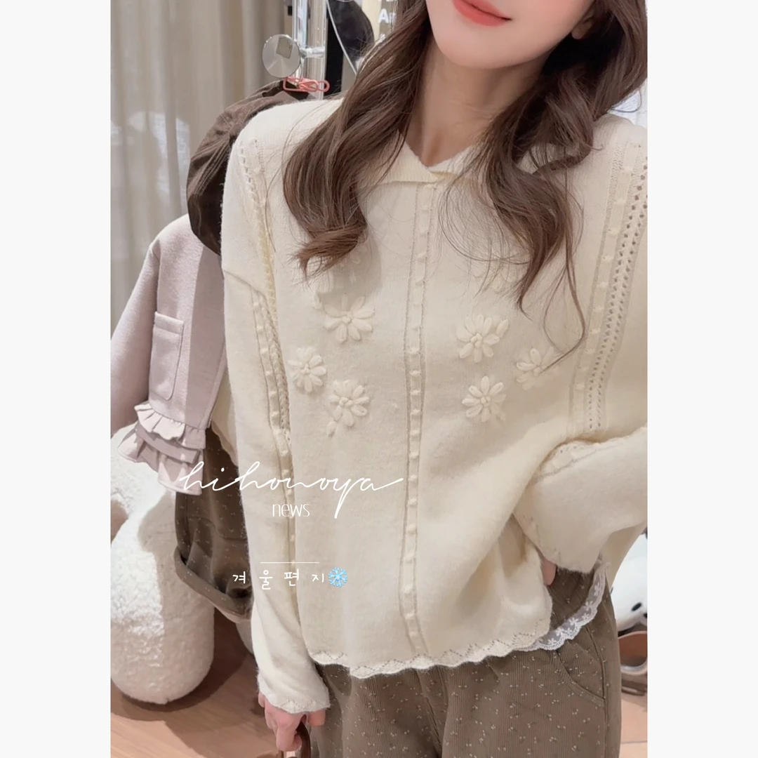 Q【佩里月光】二Hihoniya~2025秋冬亲子花朵浮手工钩花温柔毛衣