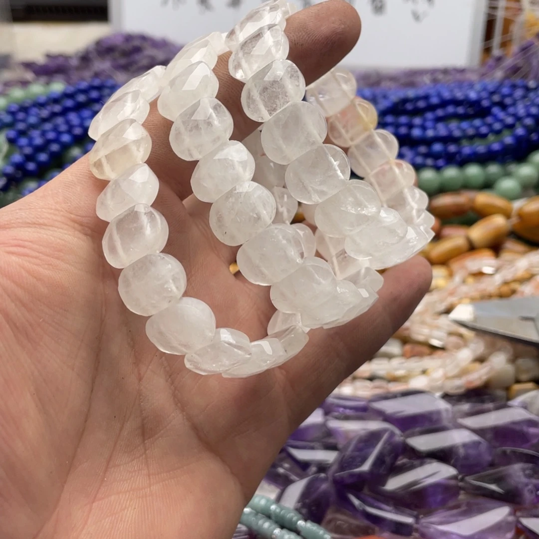 玛瑙/玉髓合金珠宝半成品一条装白水手牌卡15mm