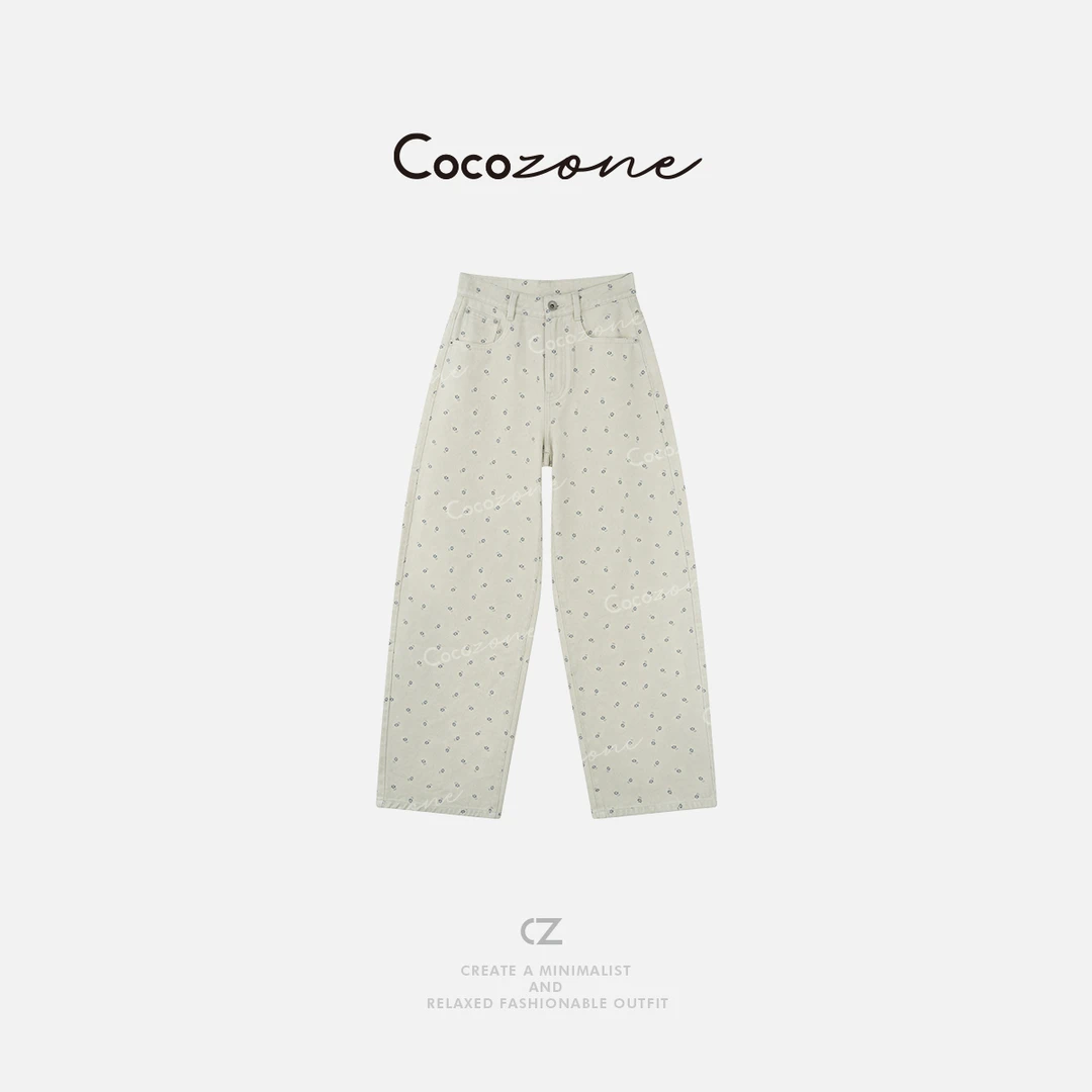 COCO ZONE 刘一一 【100棉】度假风小碎花显瘦牛仔裤CD1A0601