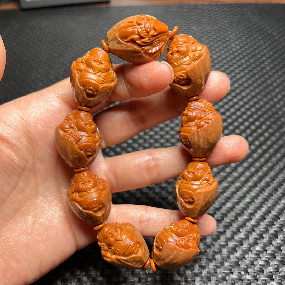 1.9包衣财神手串 橄榄核雕刻文玩佛珠念珠手链核雕手工艺品手把件