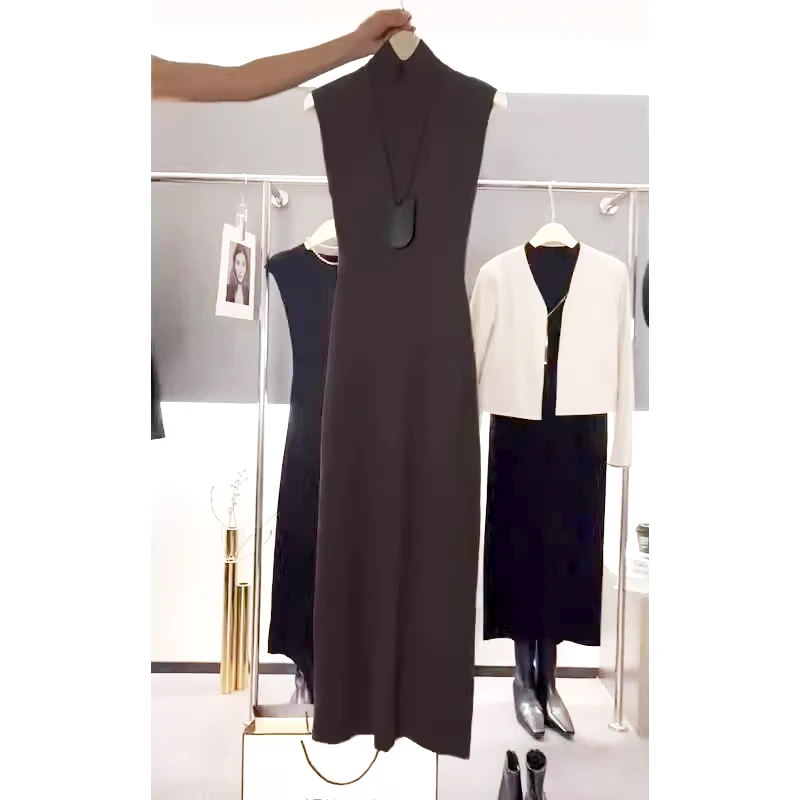 重磅推荐，上身绝美！时髦女神范修身显瘦针织连衣裙高领无袖长裙子