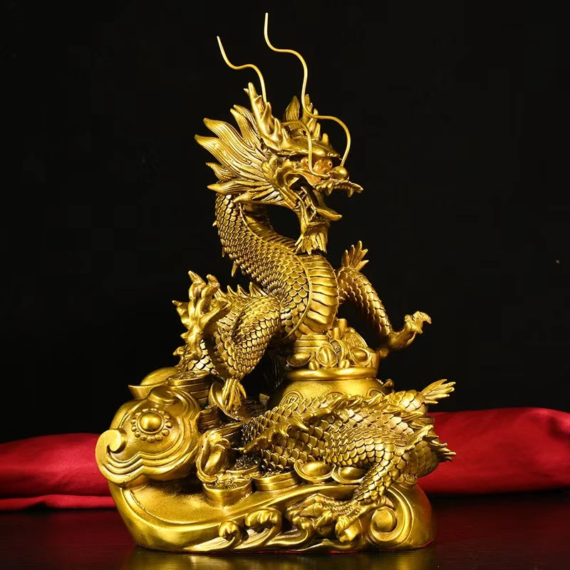 【师傅推荐】黄铜如意聚宝盆龙摆件祥龙如意龙汉龙家居客厅装饰摆件