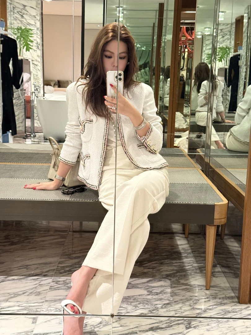 【琥珀流光风】“章小蕙同款意大利手工坊Colombo粗花呢外套 25A0030