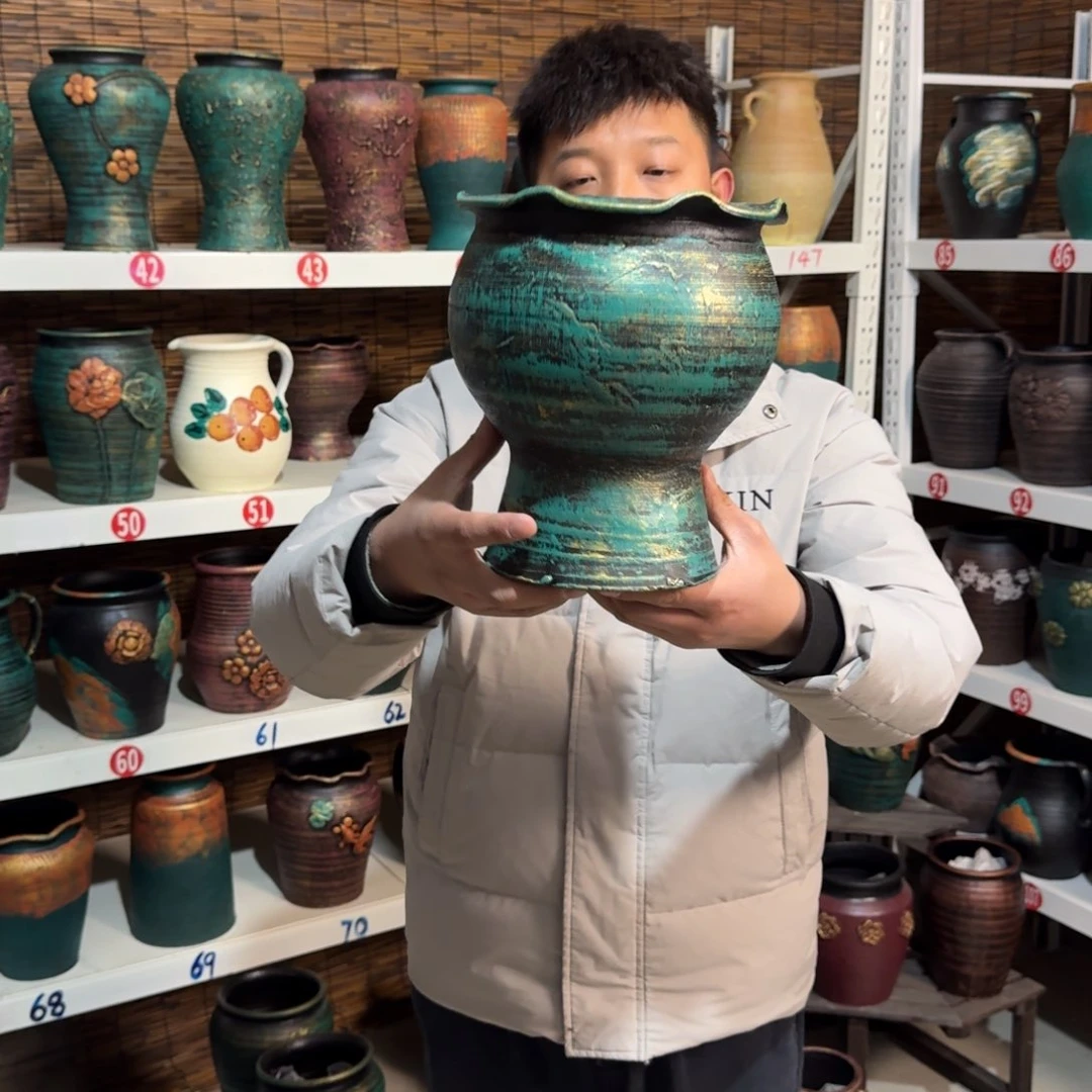 红陶红陶浮雕花盆炸炸炸