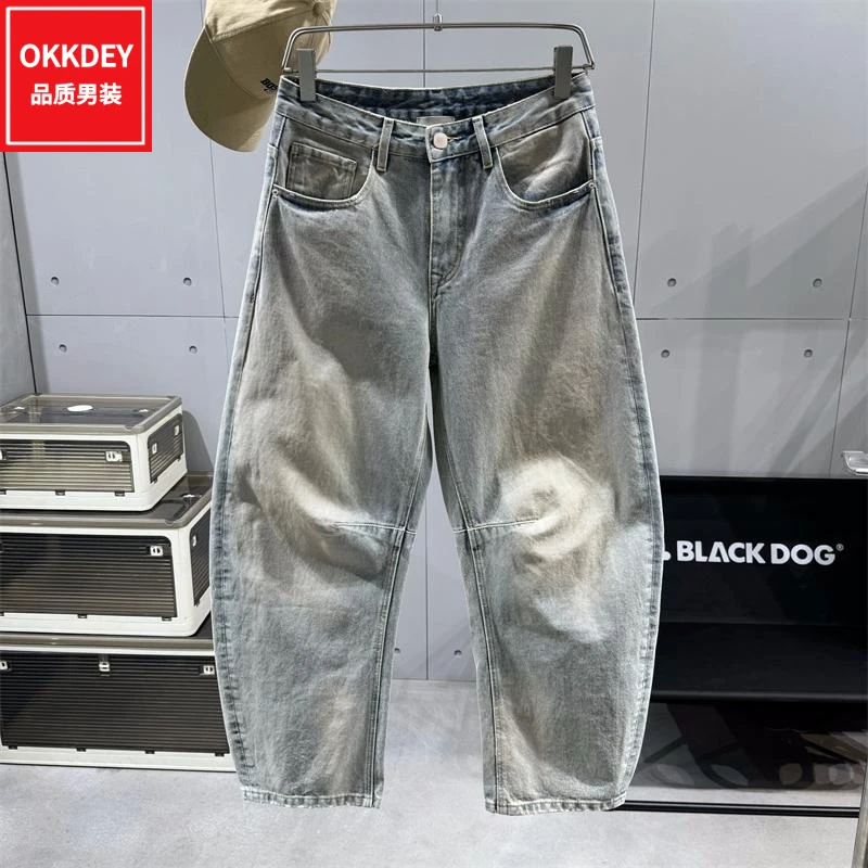 潮牌新款高街弯刀牛仔裤男士轻奢高级感休闲裤子百搭宽松阔腿长裤