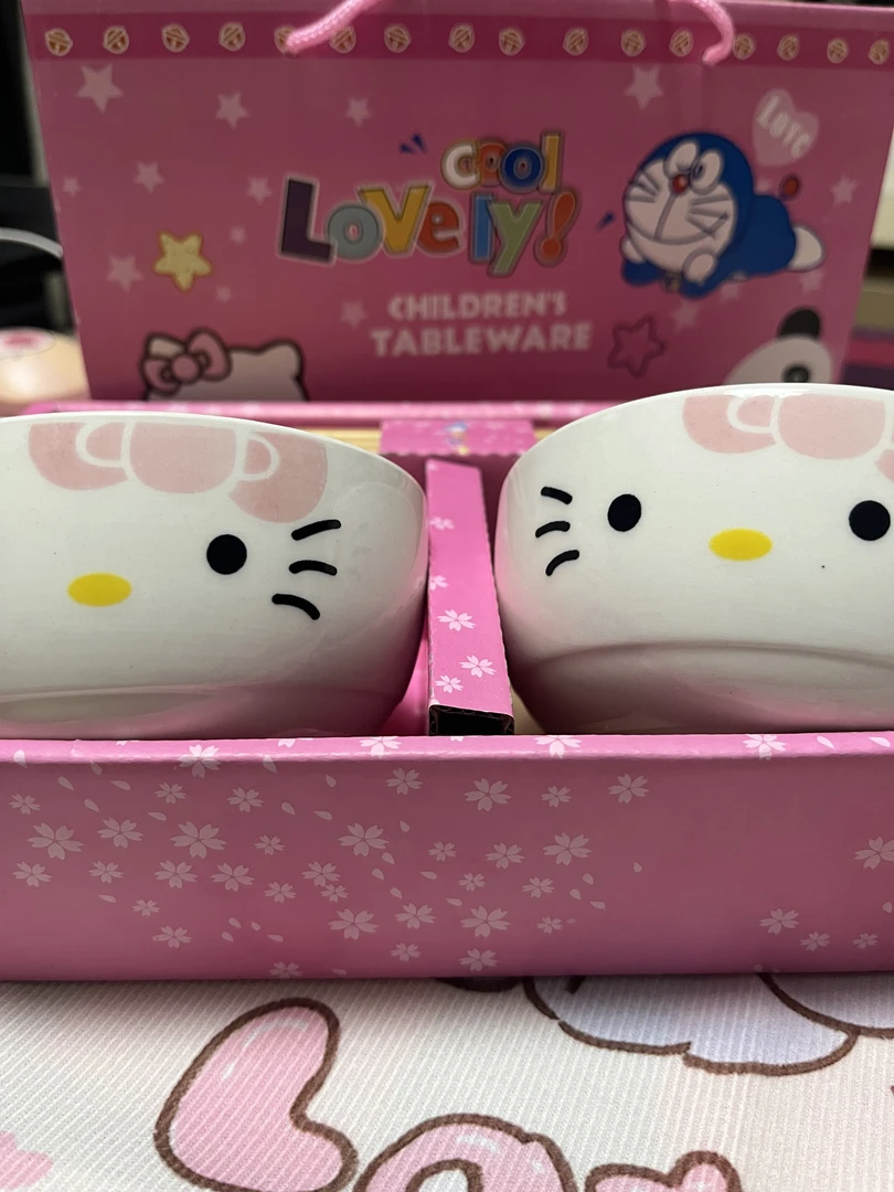 卡通碗韩式创意家用饭碗套装伴手礼-清货包装盒子颜色有点淡而已